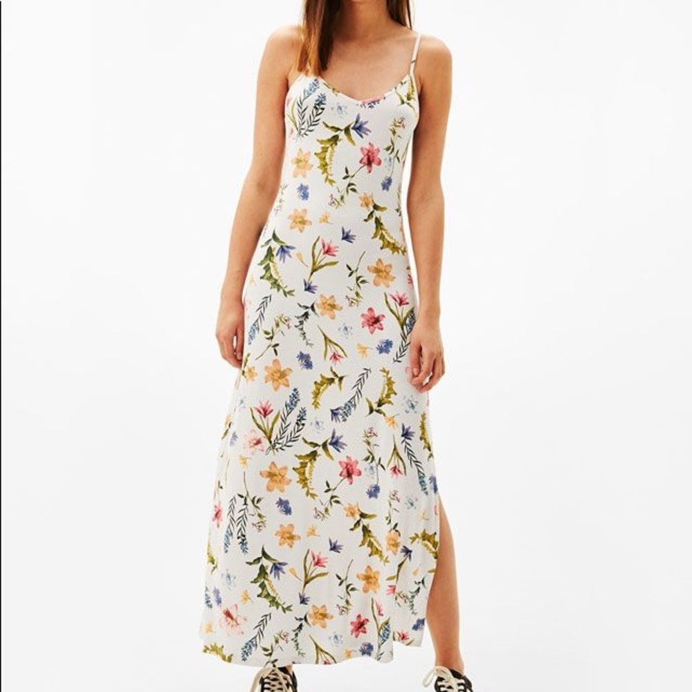 Bershka White Floral Slit Maxi Dress XS